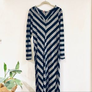 FP Hooded Striped Maxi Dress-Side Slit and Pockets